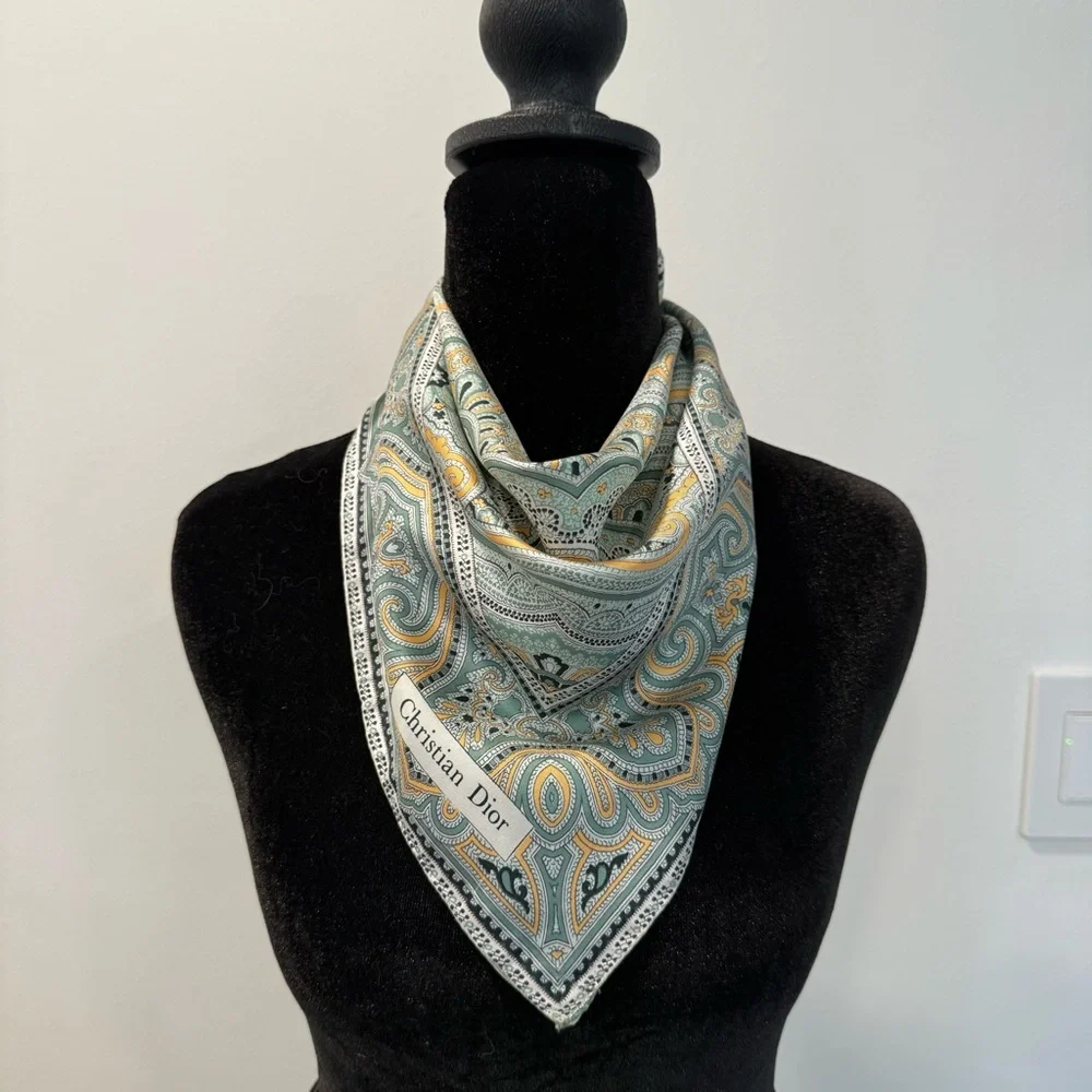 Authentic Christian Dior Paisley Silk Scarf 18”